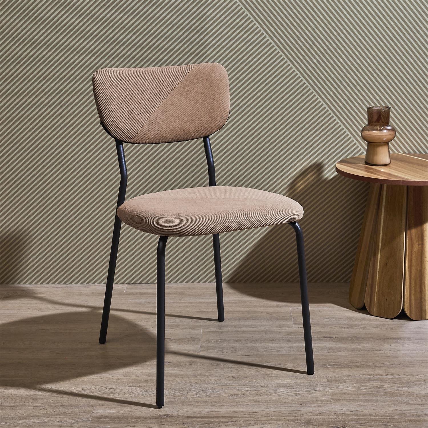 MISOU Stoelen - Set van 4 Dinerstoelen - Eetkamerstoelen Zonder Armleuning - Ribstof - Taupe - JULES
