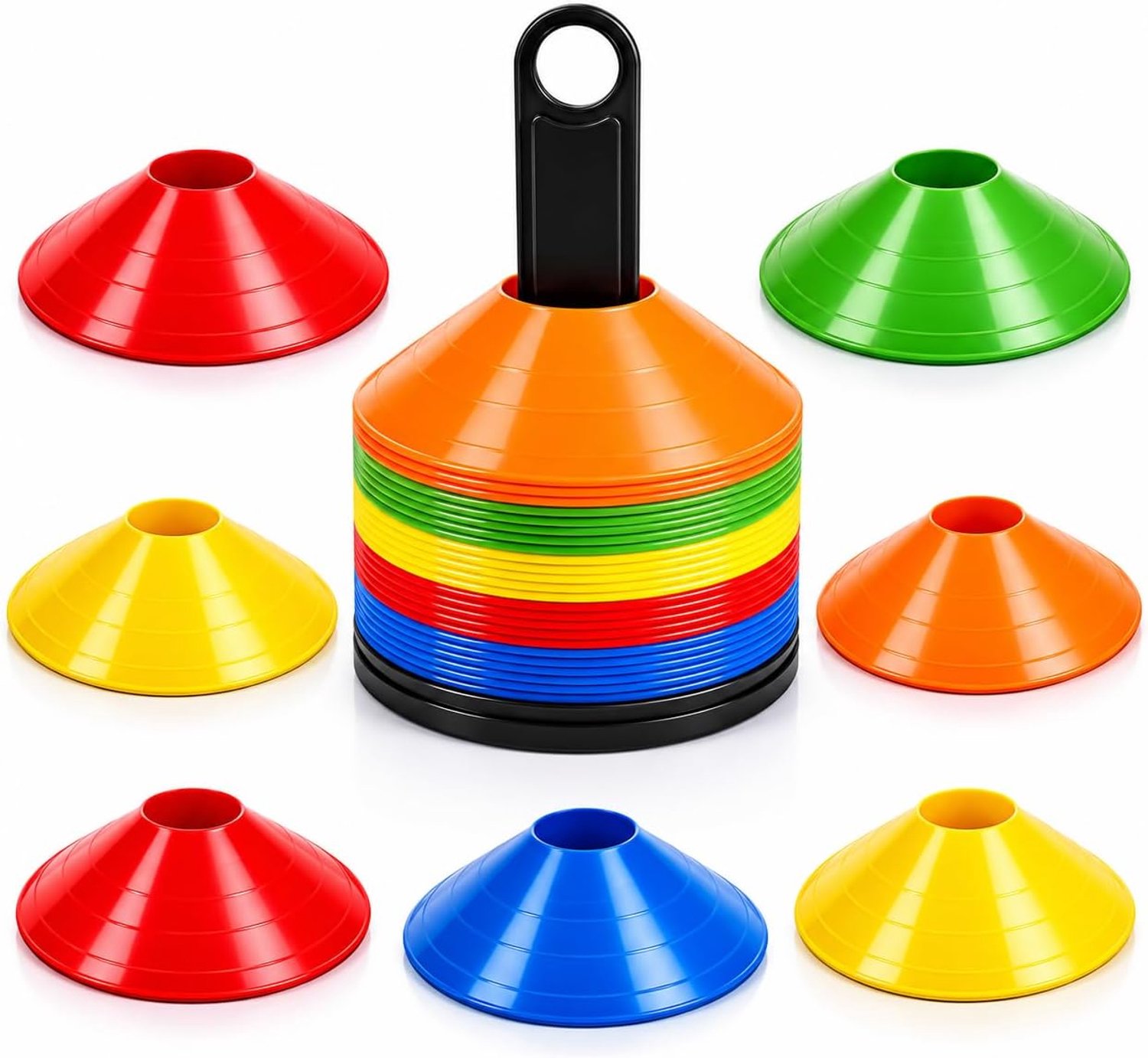 Behendigheidskegels 50 stuks - 5 Kleuren - Met Draagtas en Kegelhouder - Voor Voetbal, Basketbal en Training
