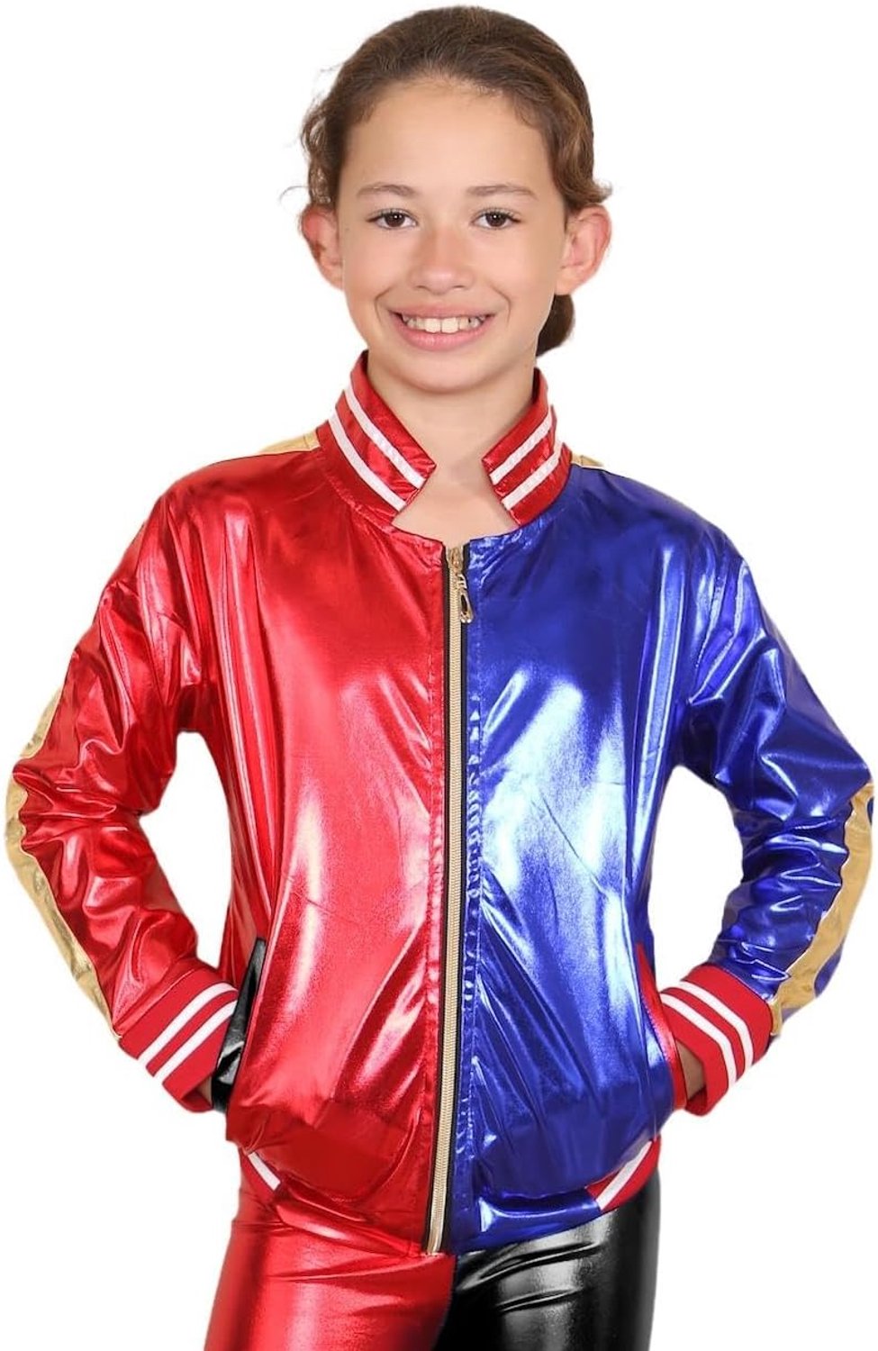 Bomberjack met lange mouwen, rood en blauw kinderen Halloween kostuums meisjes en jongens met eigendom van Joker Print, Kids Bomberjack jongens en meisjes