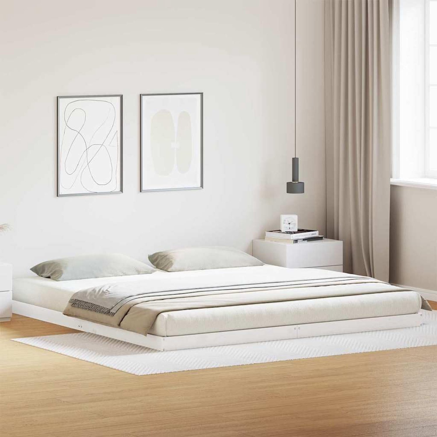 Grenenhouten Vloerbedframe, Stevige Matrasbodem met Lattenbodem, Laag Profielontwerp, Ruimtebesparend Slaapkamermeubilair, Rustige Slaapruimte (180x210 cm)