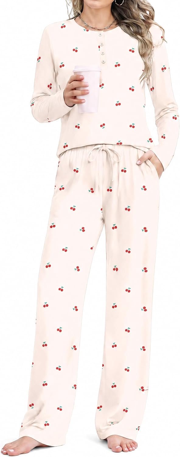 Damespyjama-set met lange mouwen en pyjamabroek, loungewear set