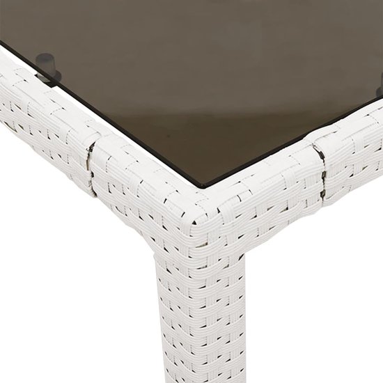 Tuintafel, 150 x 90 x 75 cm, met glasplaat, wit, voor terras, tuin of achtertuin, stabiel gepoedercoat stalen frame, onderhoudsvriendelijk PE-rotan — afbeelding 2