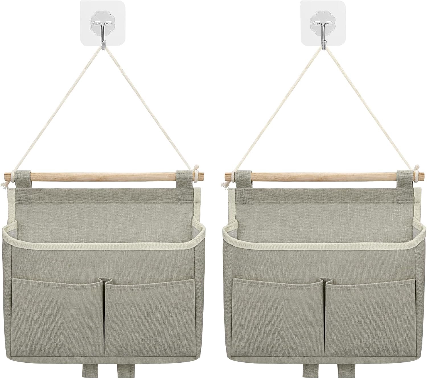 Hangende opbergtas, hangende opbergtas, hangende opbergtas, opvouwbare linnen stoffen manden, wandorganizer, organizer voor thuis, kantoor, hal, badkamer, kinderkamer (grijs)