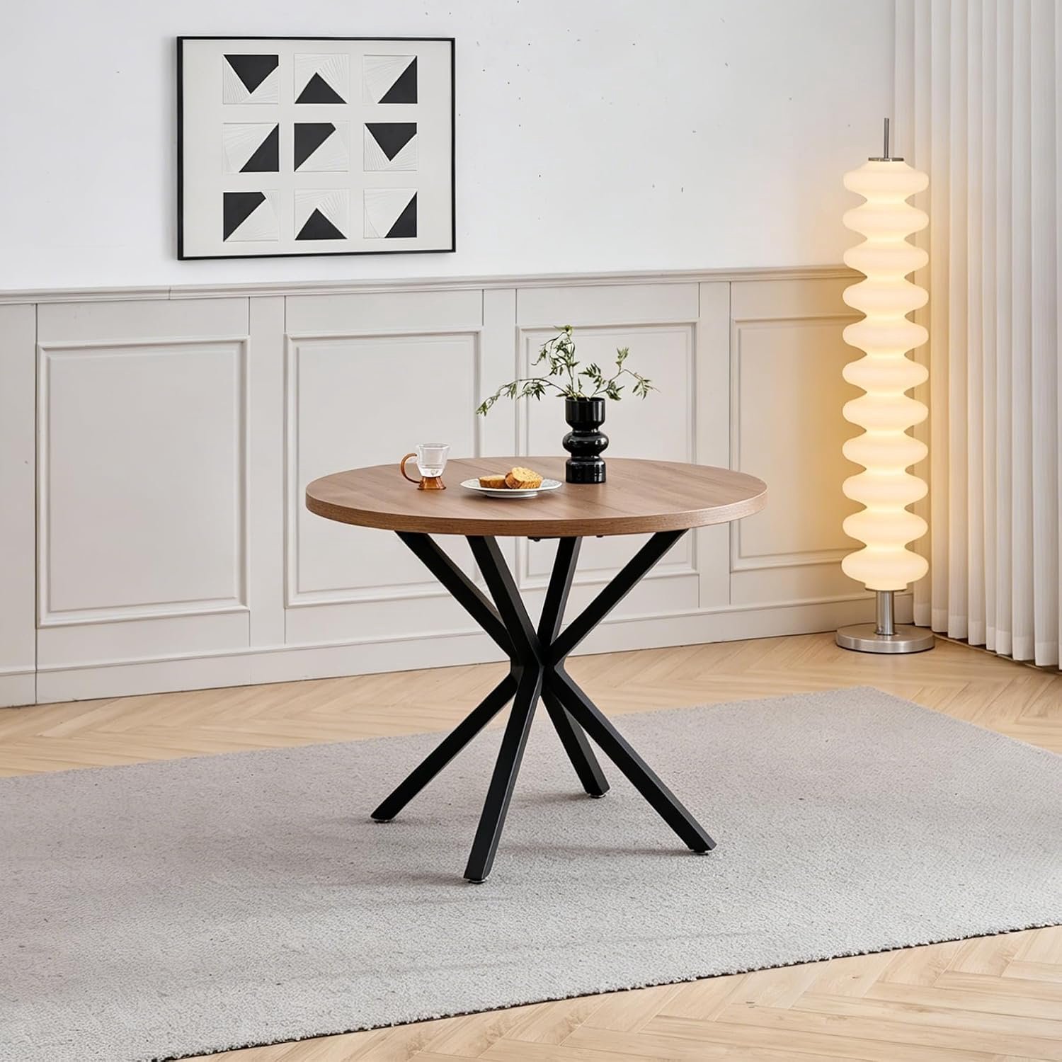 Eettafel met robuuste poten in X-vorm, 100 x 100 x 76,5 cm, voor keuken, kleine ruimtes, woning (donkere houtnerven)