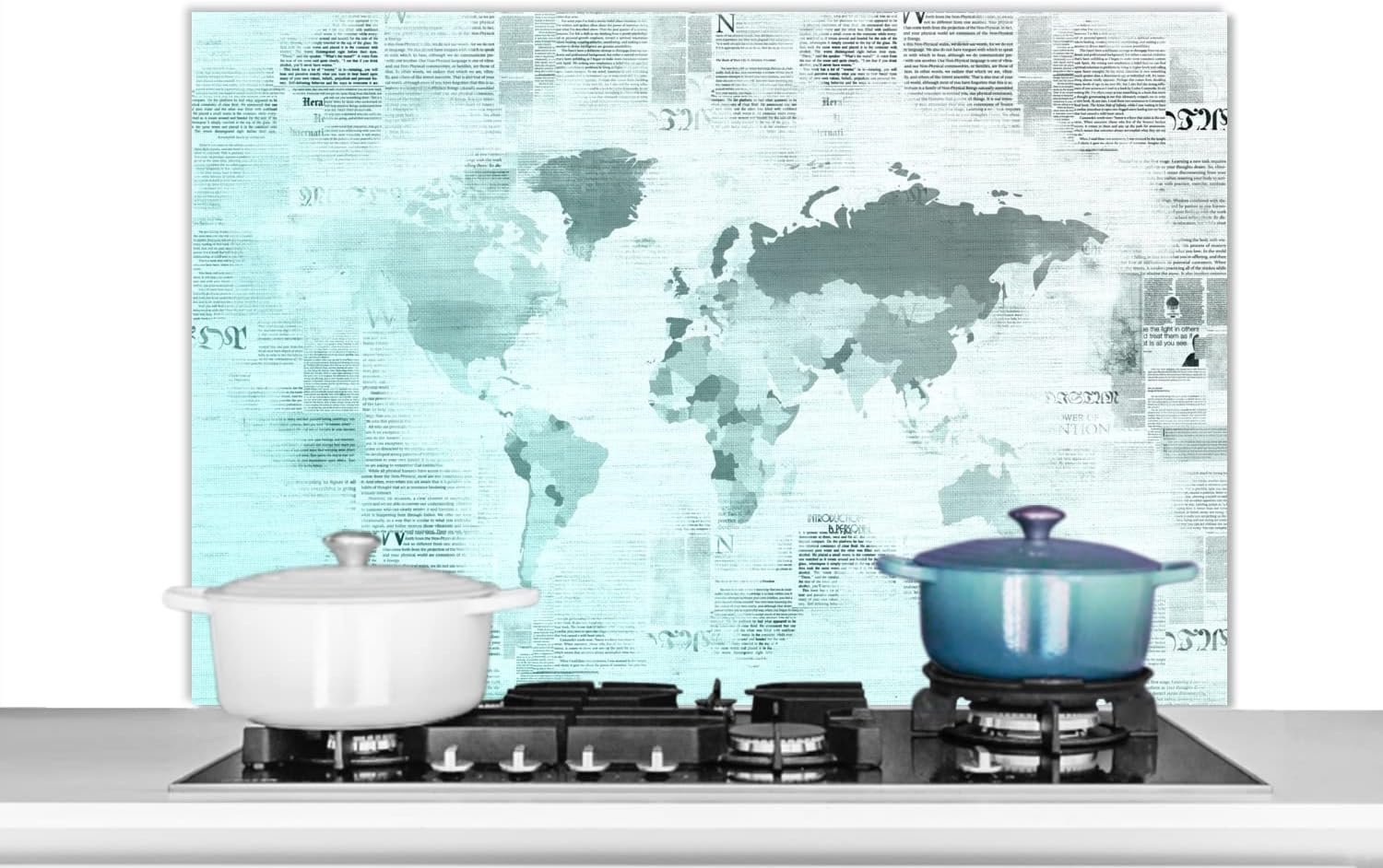 Spatscherm Keuken - 100x65 cm - Wereldkaart - Krant - Blauw