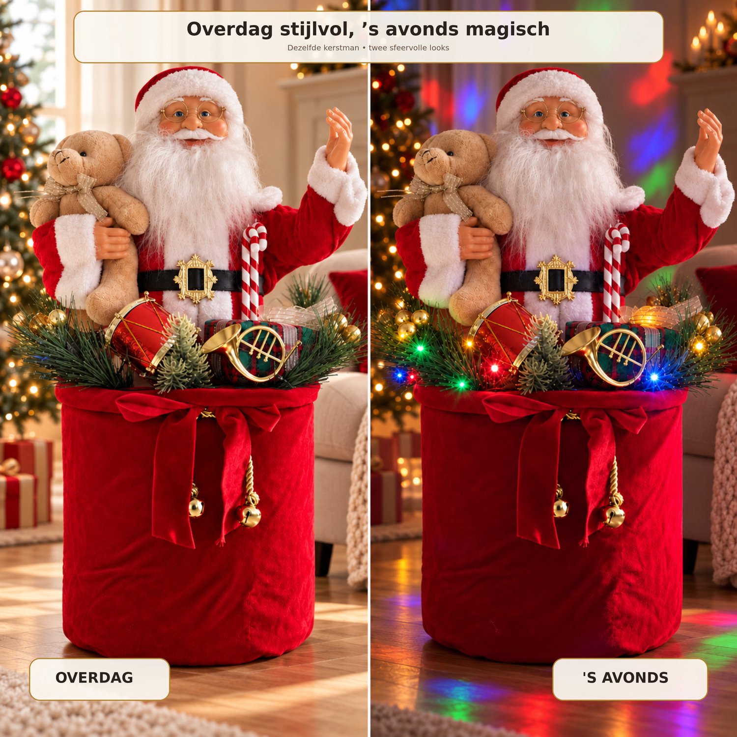EasyMart Kerstman Decoratie 60 cm - Kerstdecoratie - Dansende Kerstman Pop met Muziek en LED-Verlichting - Op Batterijen - Kerstversiering voor Binnen – foto 8