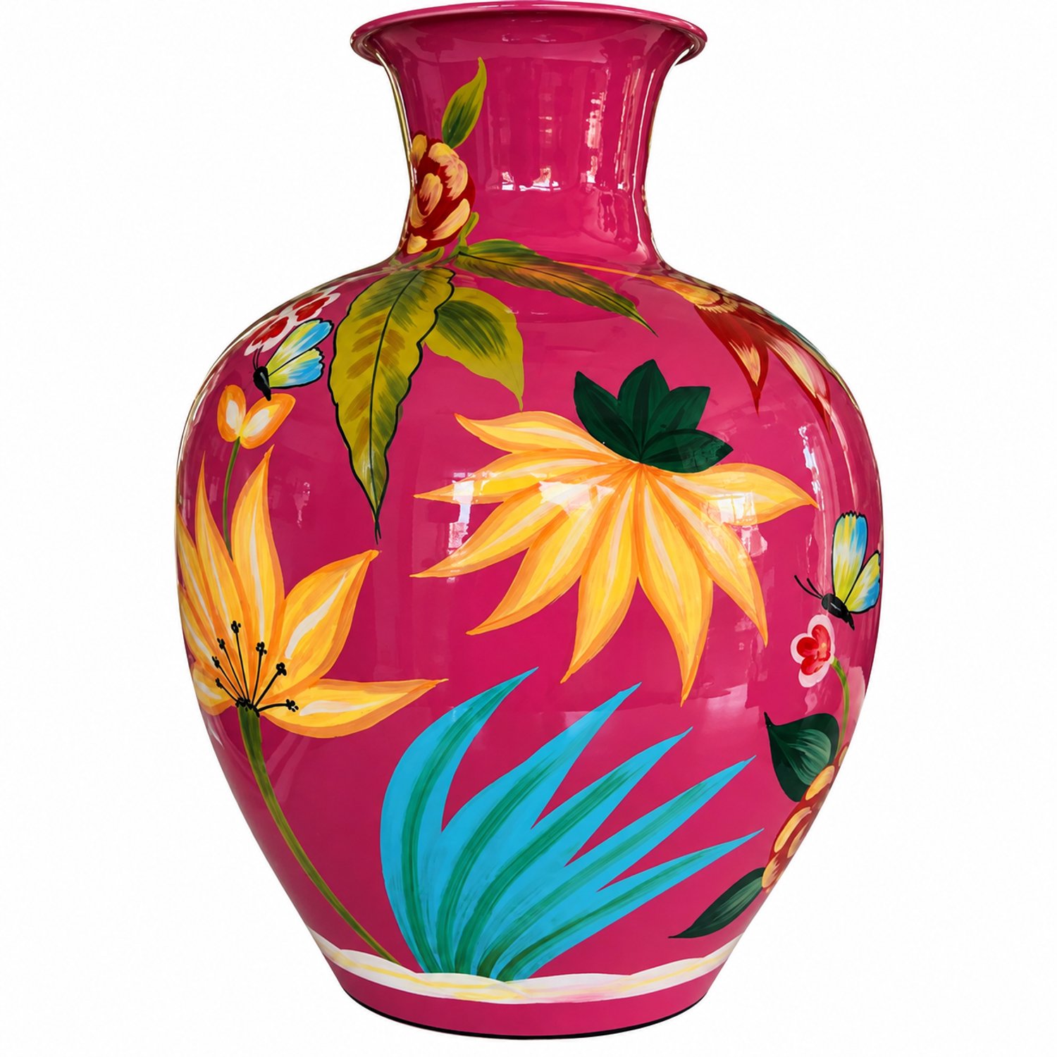 Colmore Vaas Flowers Fuchsia - Emaille - Metaal - 33x49cm - handgeschilderd Fushia