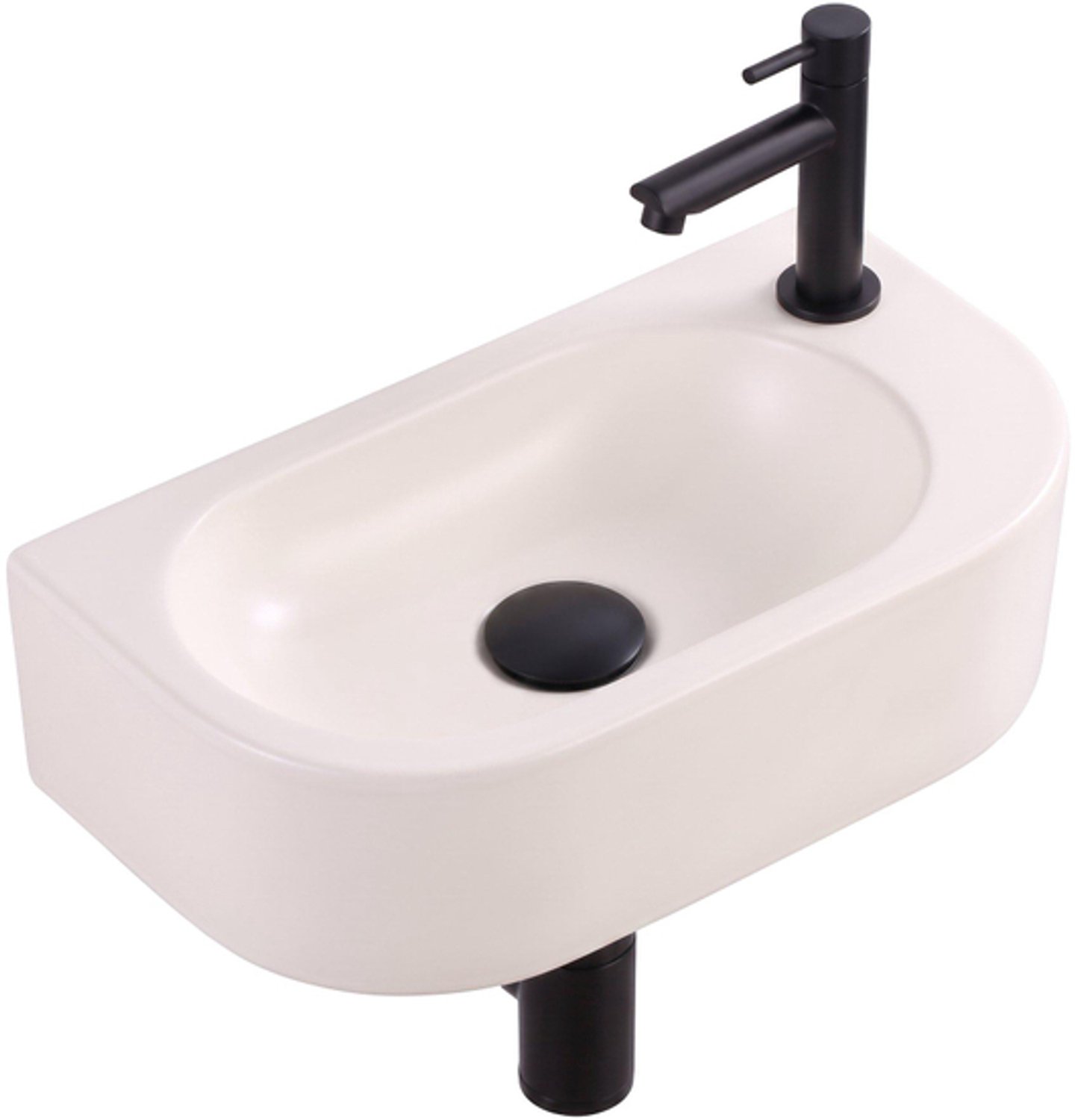 QeramiQ Fuente fonteinset – halfrond – 40x22x12 cm – keramiek linnen – kraangat rechts – mat zwarte kraan