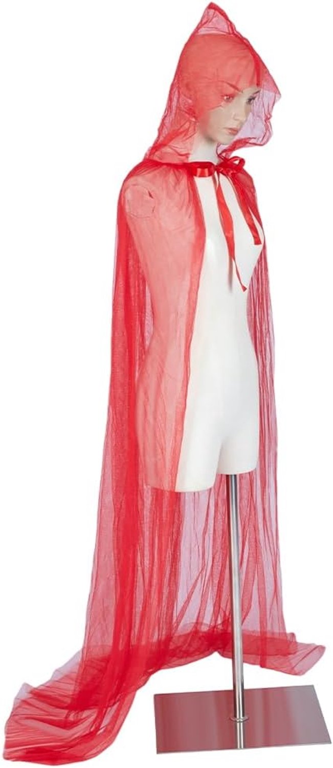 Golvende transparante tule mantel met lange sleep elfen gothic griezel en Halloween spookmantel met capuchon vloerlange luchtige fantasiejurk voor dames cosplay kostuum
