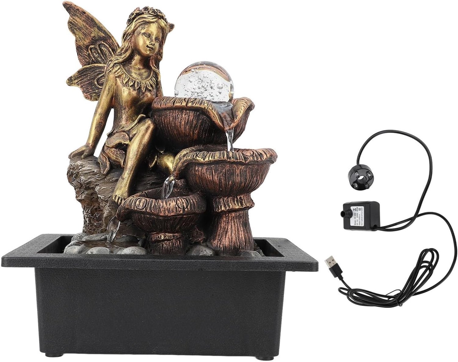 Tafelfontein USB Stille Pomp Verhoogt de vochtigheid Decoratieve Desktop Watervalfontein met LED-licht voor de woonkamer