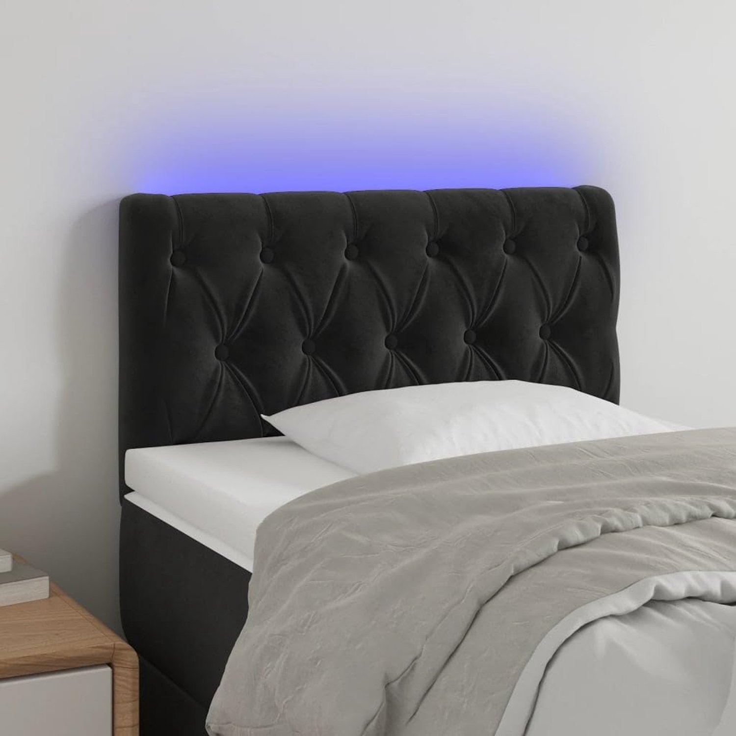 Zwart, 80 x 7 x 78/88 cm, fluweel, voor de slaapkamer, hotel, hoofdeinde, werkkamer, voor slaapkamer, tweede slaapkamer, hotel