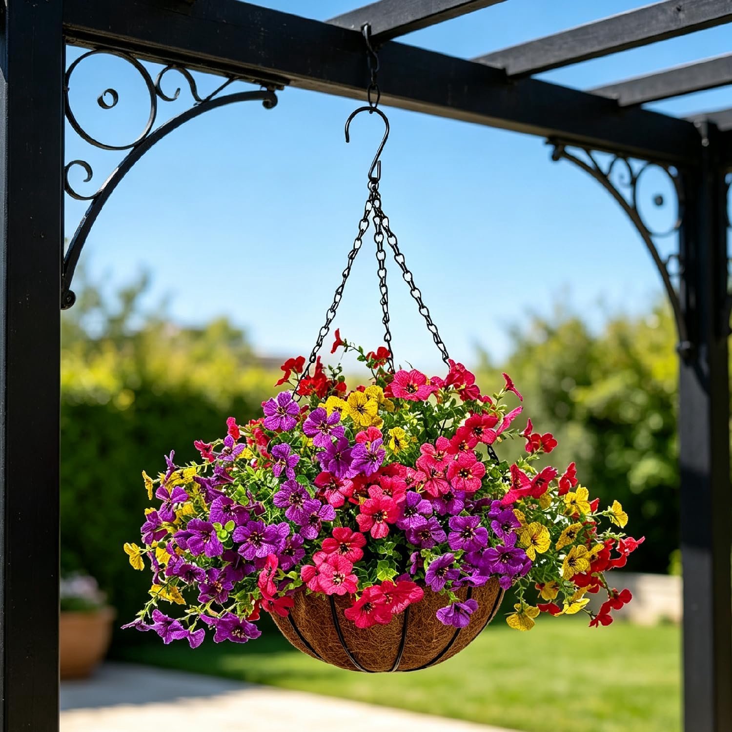 Kunstbloemen hangende mand nepbloemen eucalyptus viooltjes realistische kunstmatige hangende manden kunstplanten buiten UV-bestendigheid voor bruiloft tuindecoraties veranda, terras, balkon (grote