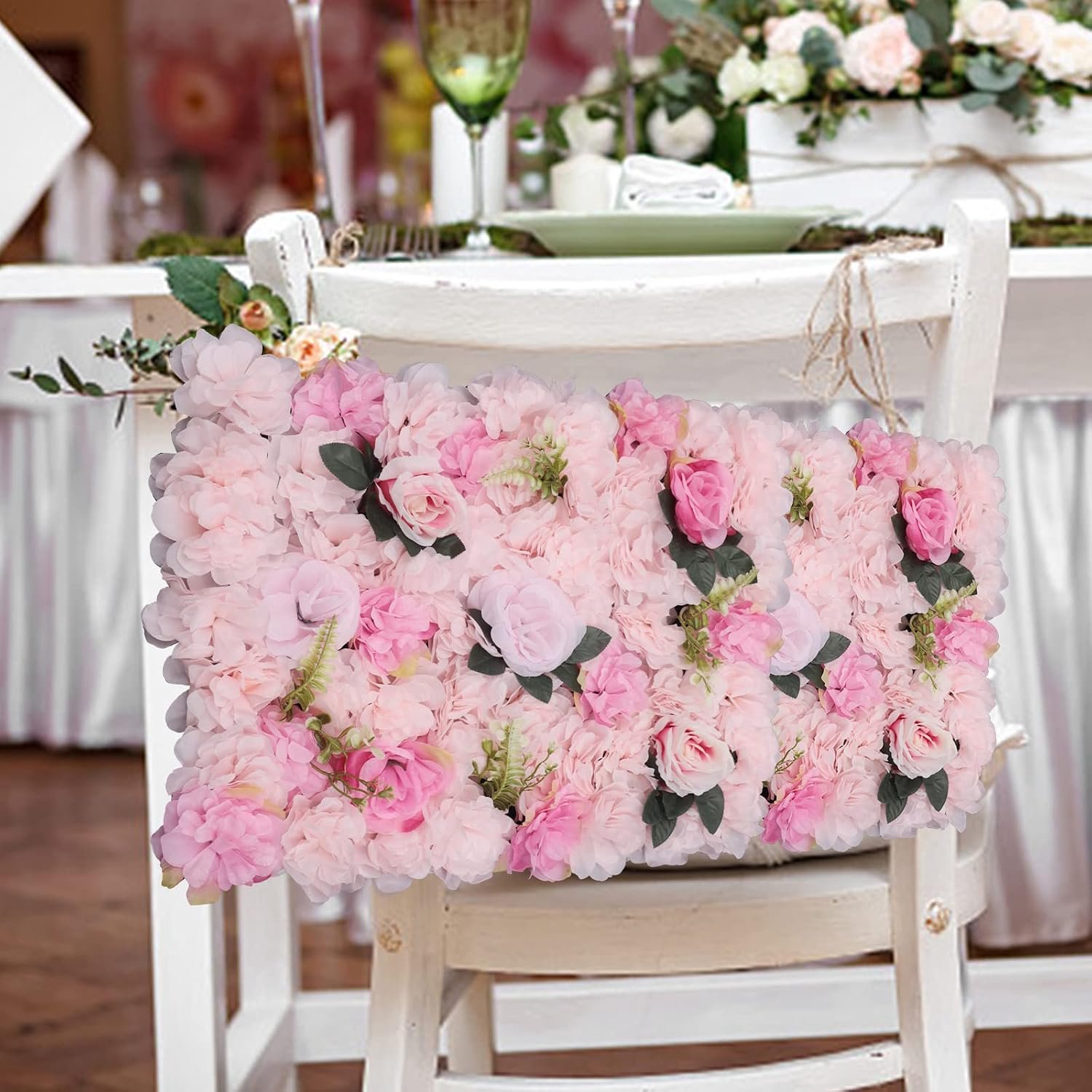 Kunstbloemen, 12 stuks, roze rozenwand, roze dahlienroos, watergras van zijden bloemen, plastic bloemen, wandpaneel, bruiloft, outdoor, voor receptie, Valentijnsdagdecoratie