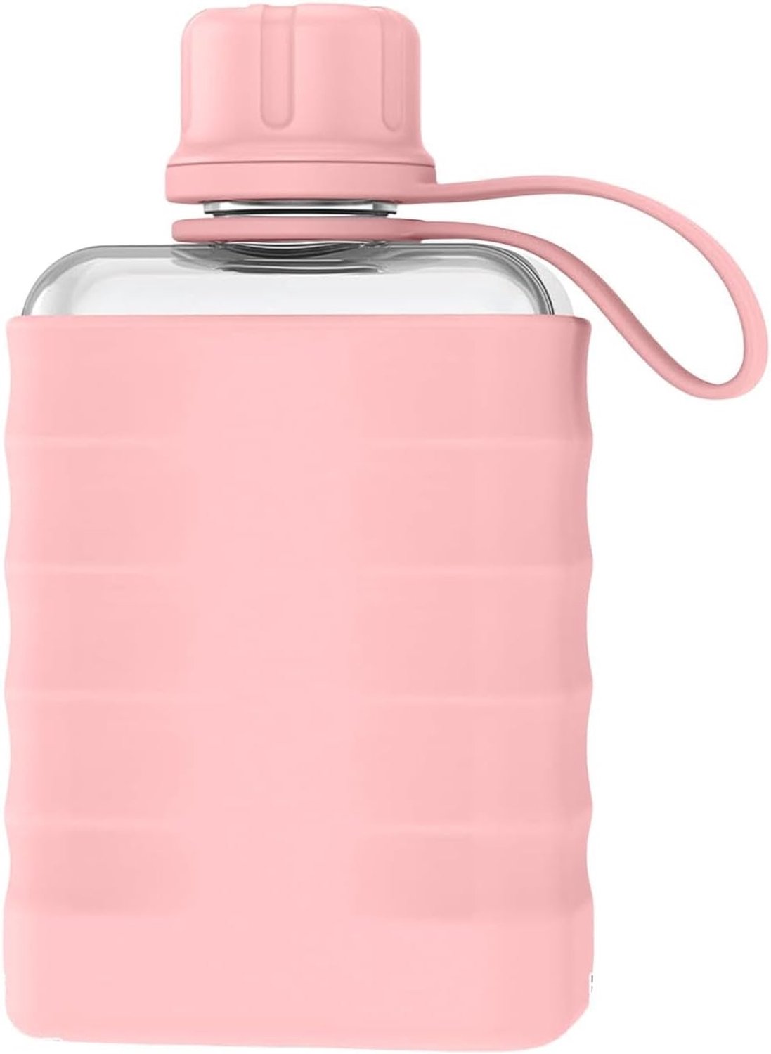 Waterfles - 240 ml 14 x 8 cm slanke vierkante hydratatiecontainer, compacte lichtgewicht lekvrije siliconen hoes | Reizen woon-werkverkeer kantoor sportschool buiten wandelen fietsen camping