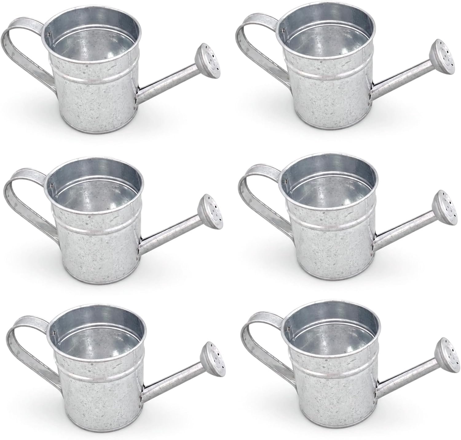 Gieter, 6 stuks metalen mini-gieter met tuit en handvat voor planten bloem, zilver, 6 x 6 x 6 x 5,36 cm