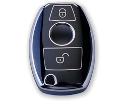2 stuks RUXYAXFOL TPU-autosleutelhoesjes, compatibel met Mercedes-Benz W/V/S/R/E/C/B/A-klasse, AMG, CLA, CLS, GLC, GLE, GLK, W168, A180, C118, intelligente autosleutelhoes, zwart-zilver