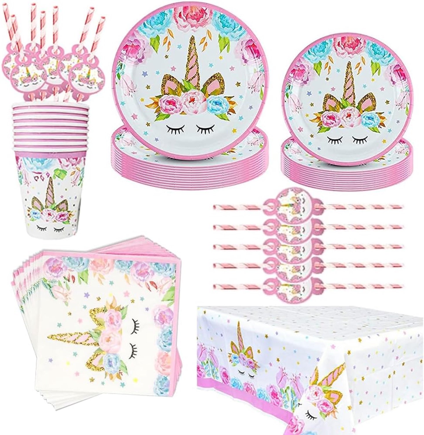Partyserviesset voor 16 gasten, verjaardagsservies, feestborden, bekers, verjaardagsdecoratie, kinderverjaardag