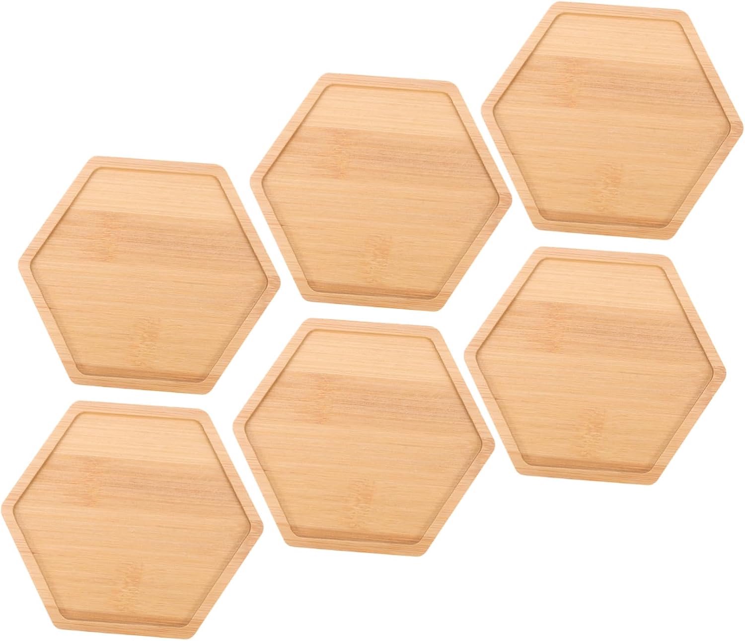 6 Stuks Hexagon Bamboe Plantenschaaltjes Lichte Decoratieve Bloempot Druppelbakjes voor Binnen voor Vetplanten Bonsai Multifunctionele Plantenonderzetters voor Tafel Balkon