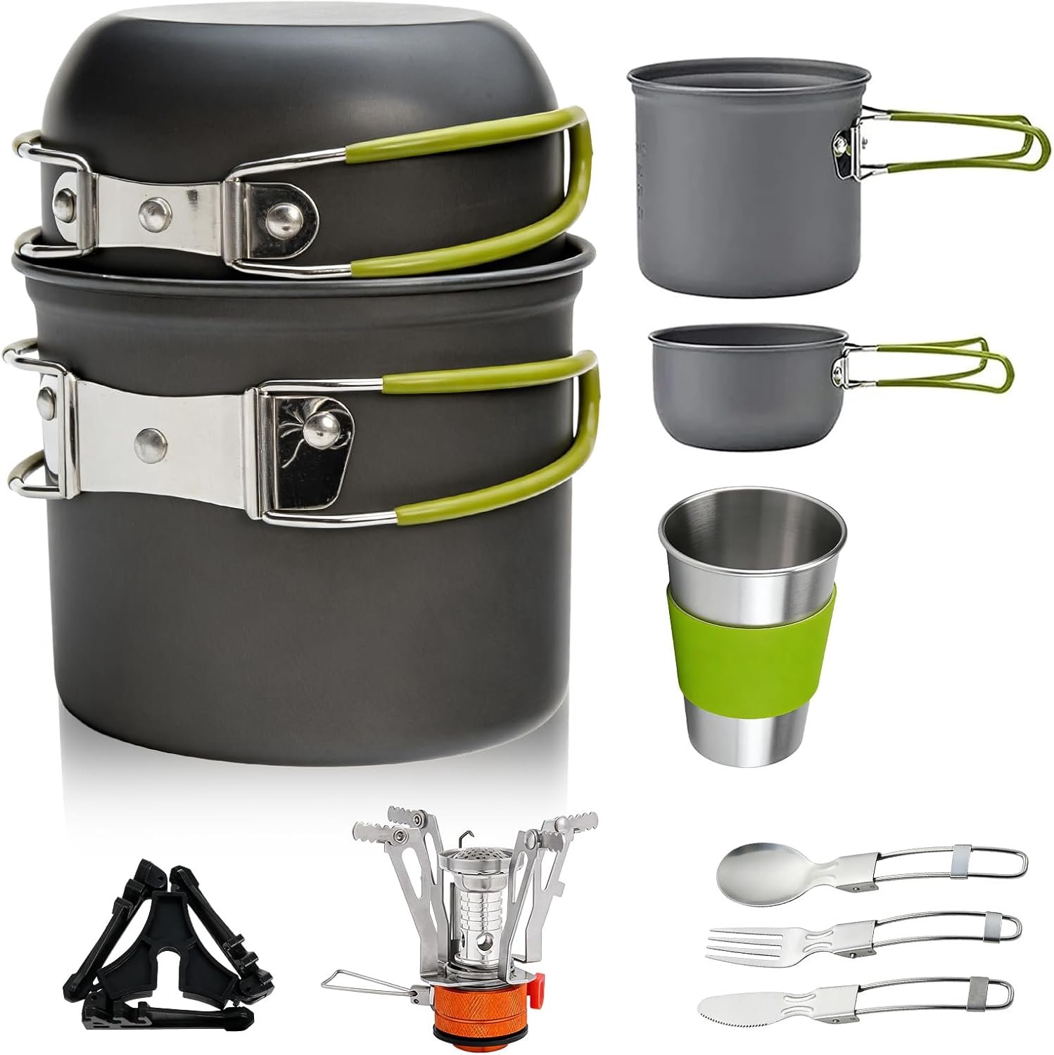Famanu – 10-delige camping kookgerei set, opvouwbaar bestek en mini campingfornuis voor outdoor gebruik