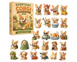 Everyday Corgi-adventskalender 2026 – Aftellen naar Kerstmis (24 dagen) met 24 unieke acrylhangers van Corgi's- dagelijkse verrassingen in blind boxes- verzamelbare kerstversiering- cadeau voor Corgi-liefhebbers(2D-acryl)