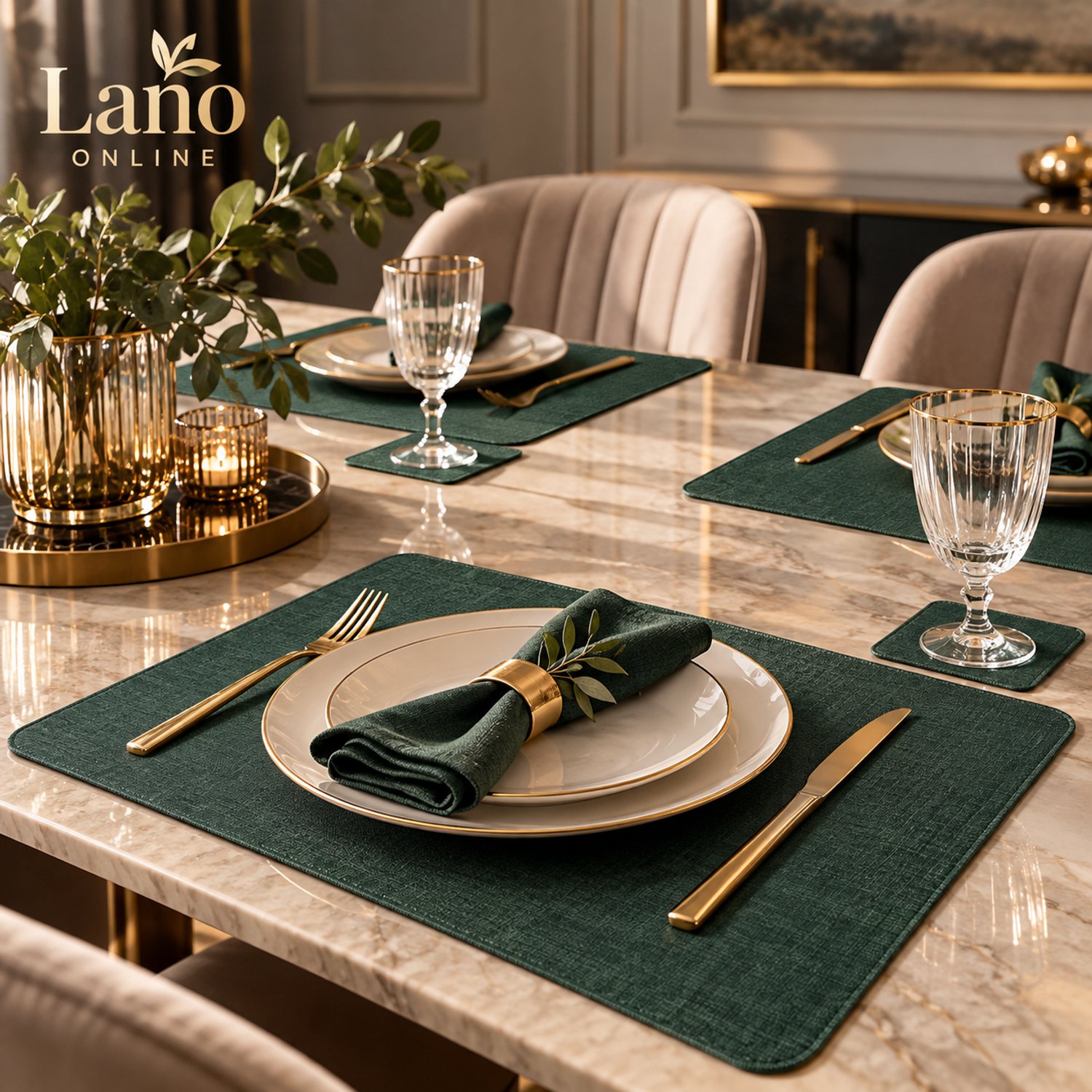 Lano&Go Wasbare Placemats Set van 4 – Donkergroen, Antislip, Waterdicht, Hittebestendig, 43 x 30 cm