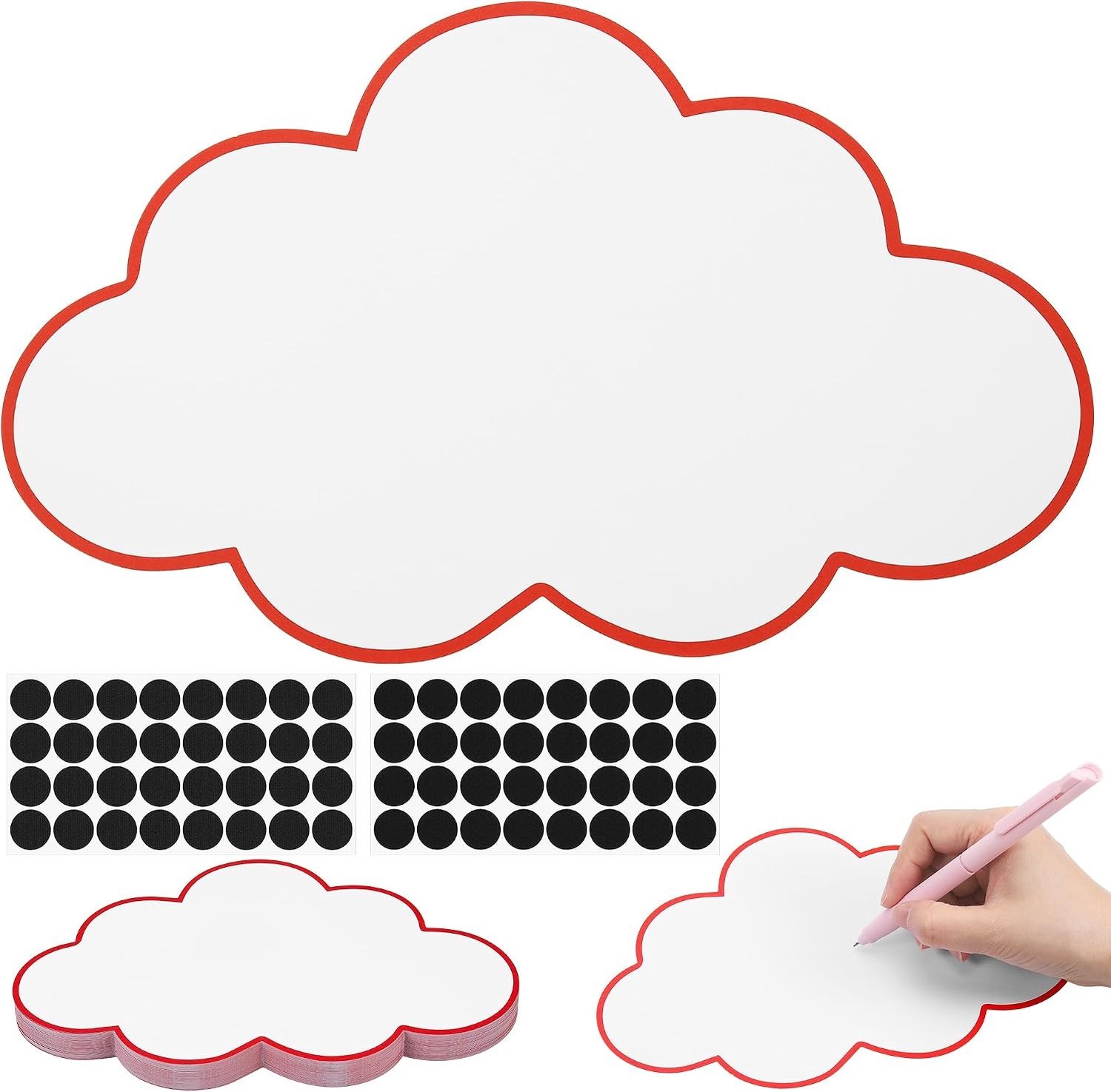 Cloud Presentatiekaarten met Stickers, 60 Stuks, Moderatiekaarten in Wolvorm, 250gsm Papier, 14 x 23 cm, Wit met Rode Rand, Ideaal voor Presentaties en Workshops