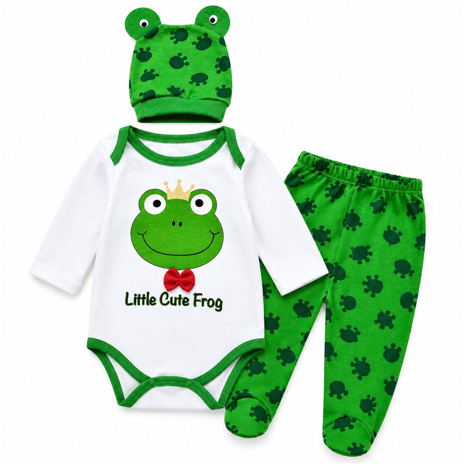 Jungengel Baby Kledingset 3-delig Kikker - Romper Broekje met Voetjes Muts - 100% Katoen - Maat 6 Maanden (Maat 68) - Eerste Babykleding Unisex - Kraamcadeau Babyshower Geboorte Cadeau