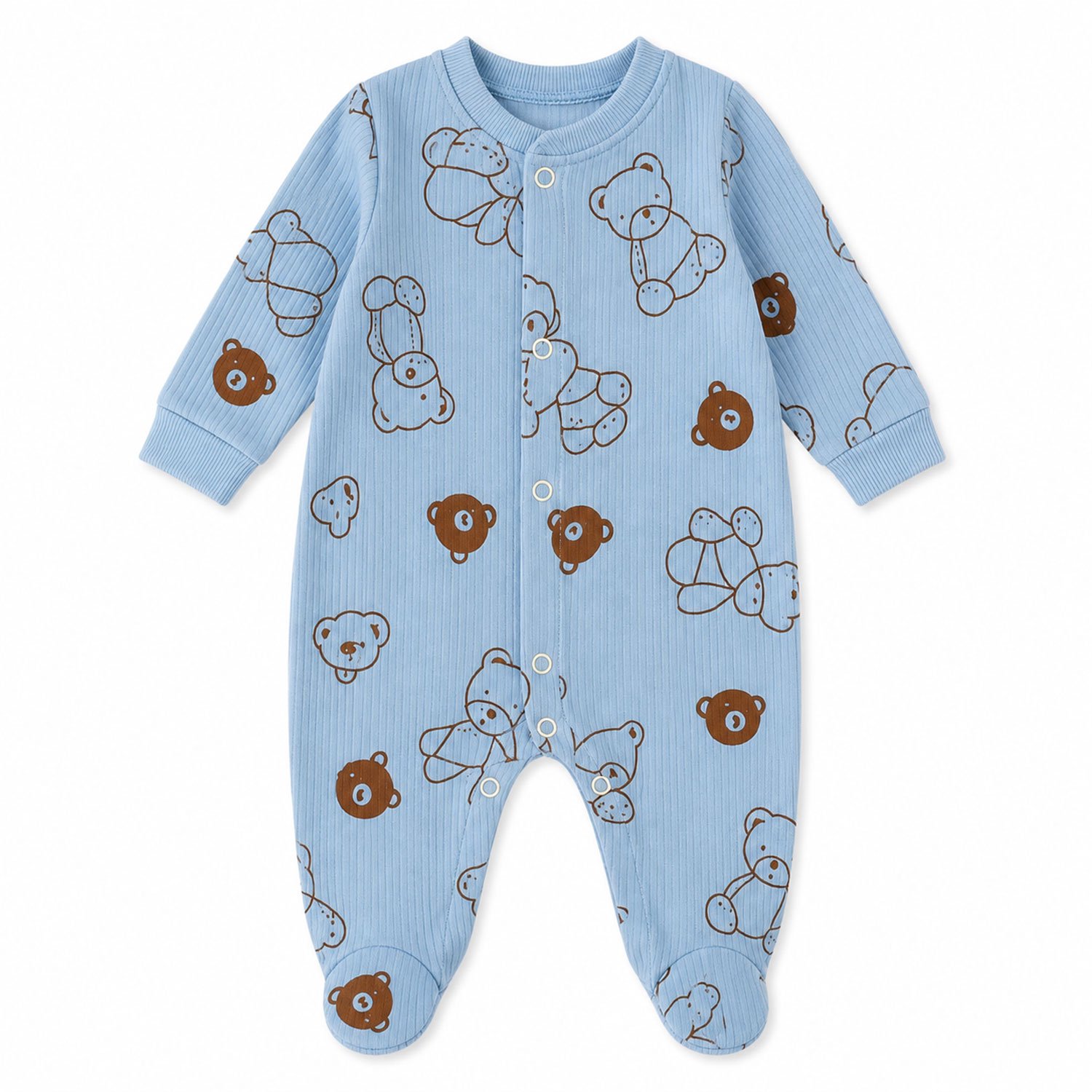 Jungengel Baby Boxpakje met Voetjes Lichtblauw - Beertje Motief 100% Katoen - Rompertje Lange Mouwen met Drukknoopjes - Newborn 0-3 Maanden Maat 56 - Unisex Eerste Babykleding - Kraamcadeau Geboorte Babyshower