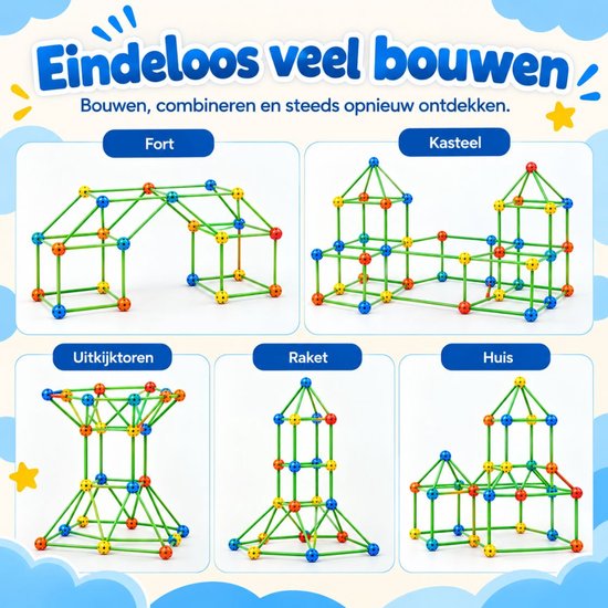 Guardyan Fort Bouwpakket 120 Onderdelen - Hut Bouwen - Speeltent - Bouwspeelgoed - Educatief Speelgoed - Constructiespeelgoed - Speelgoed 3 Jaar - Jongens Meisjes — afbeelding 3