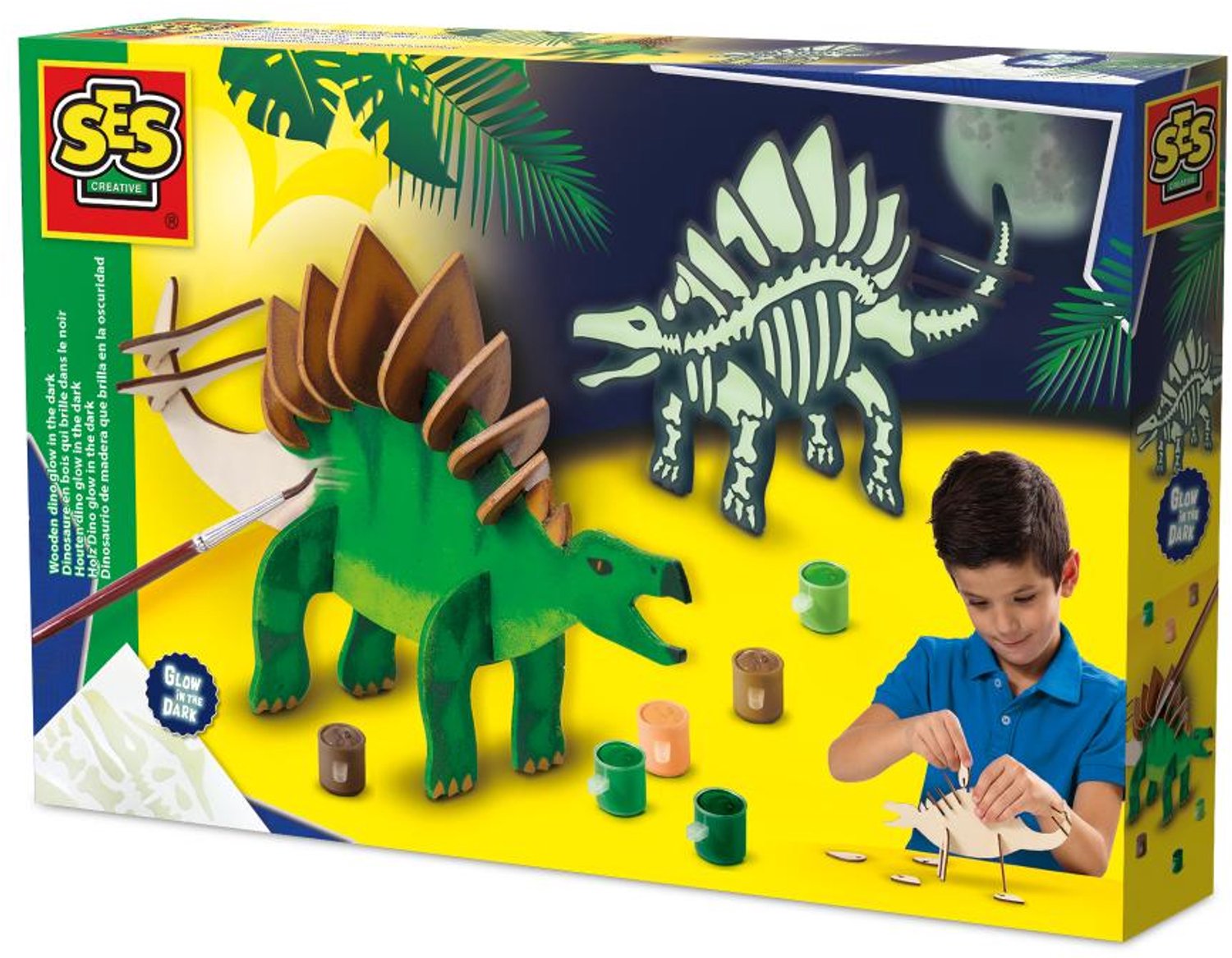 SES Creative Houten Dino Glow in the Dark om te Bouwen Beschilderen