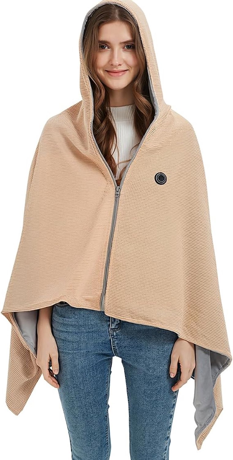 Elektrische deken - Hoodie Deken - Oplaadbare elektrische deken - electrische deken 1 persoons - 3 Standen - Verwarmde deken - Draagbare verwarmde omslagdoek - Warmtedeken - 150x80cm - USB-oplaadbaar - voor buiten, thuis