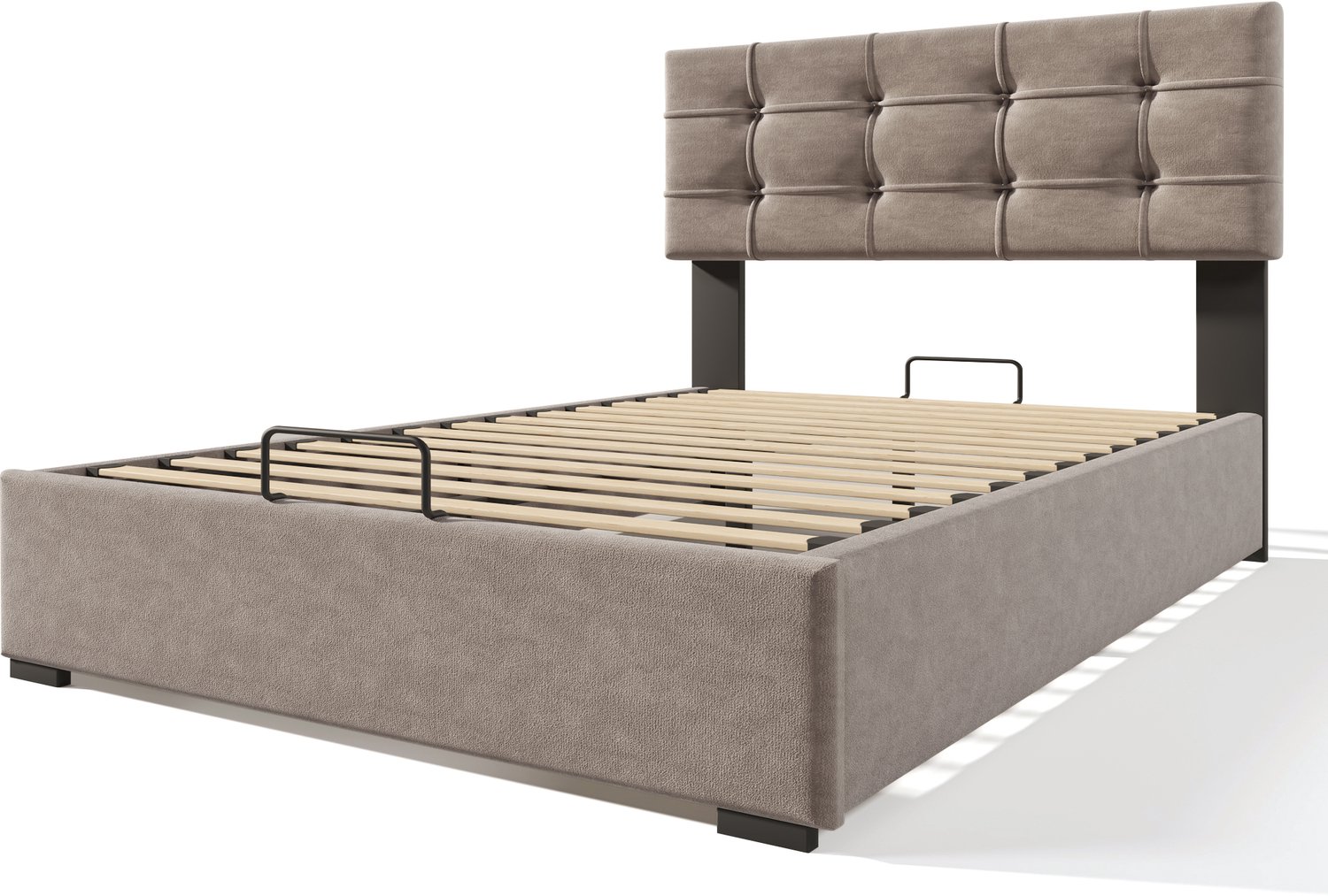 Gestoffeerd Bed 140x200 - Met Matras En Hydraulische Opbergruimte - Verstelbaar Hoofdbord - Lichtgrijs Fluweel