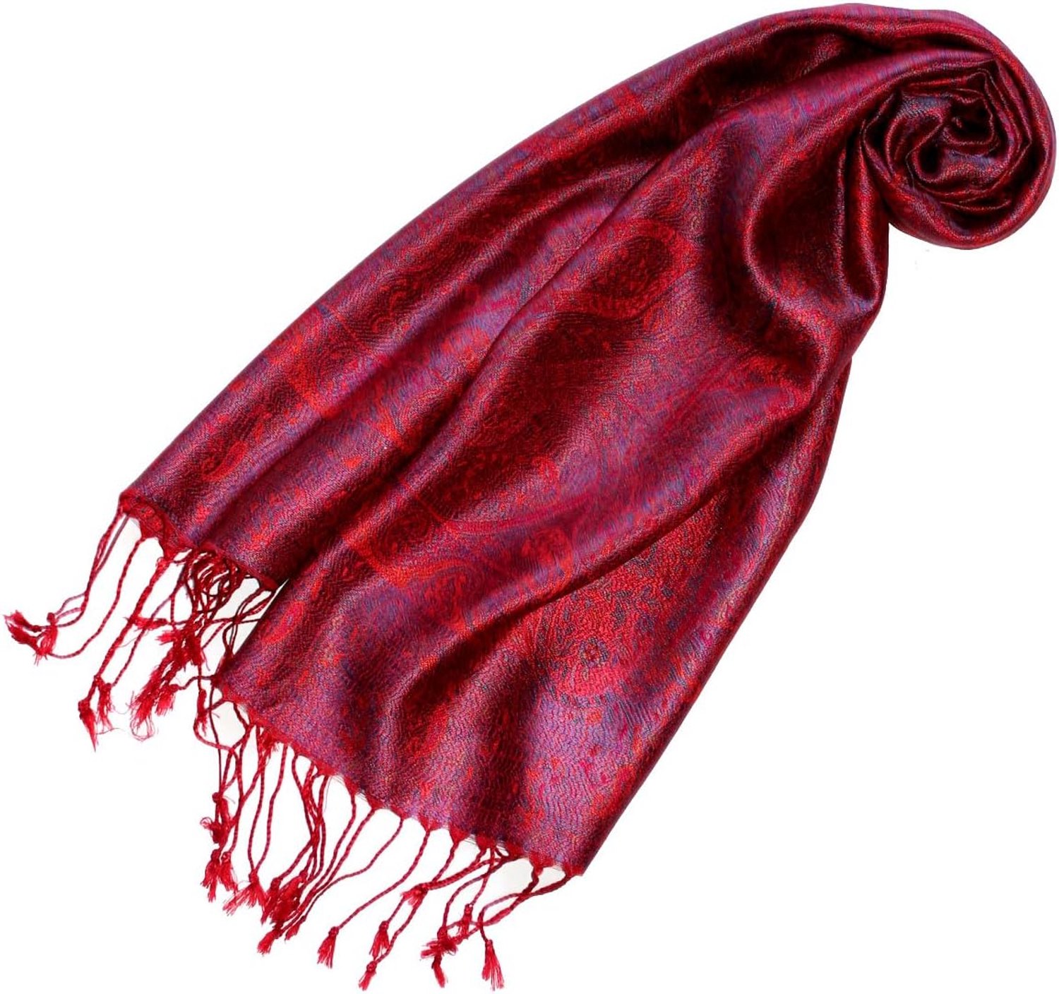 Luxe Zijden Sjaal met Paisley Patroon - Rood, 35x160 cm