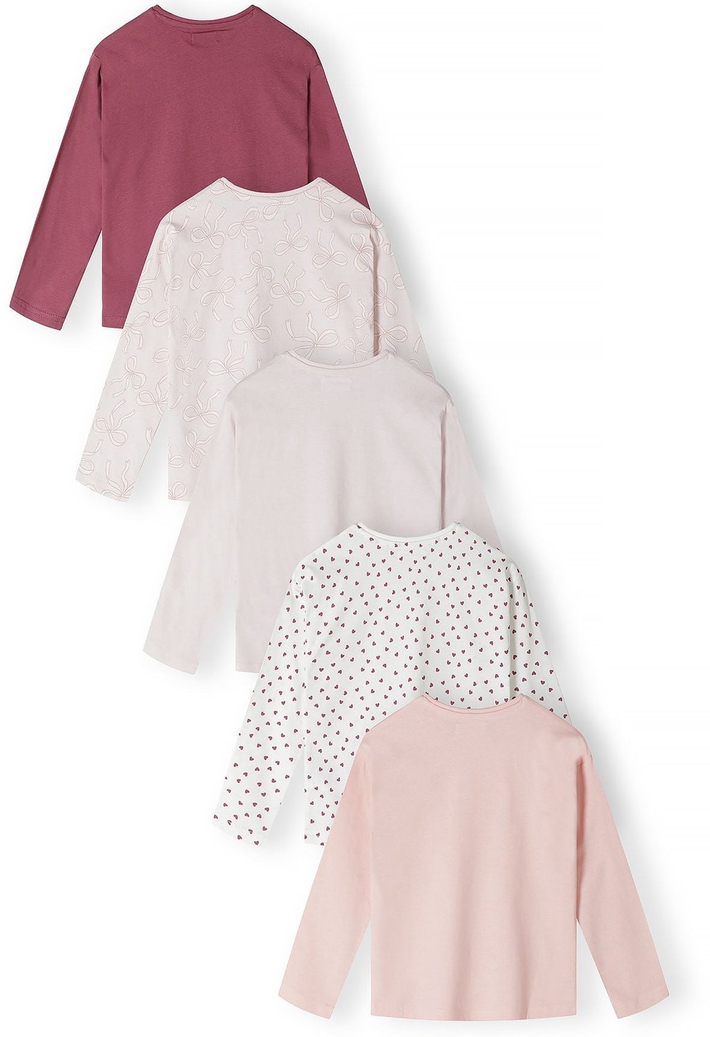 Minoti longsleeve meisjes – strik- en hartjesprint – 5-pack – meerkleurig