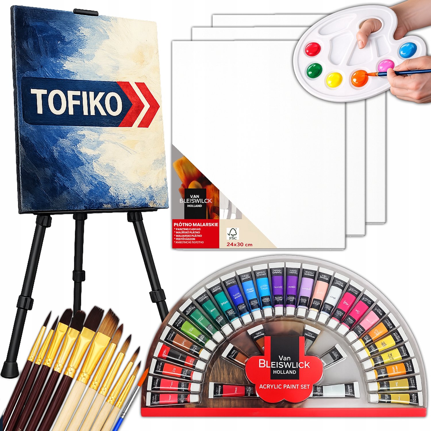 Compleet Artistiek Schilderset: Standaard, Verf, Kwasten, Doeken & Palet