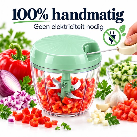 Handmatige Hakmolen XL 900 ml - BPA-Vrij - 5 Scherpe RVS Messen - Groentesnijder - Mandoline Keukensnijder - Chopper - Foodprocessor - Keuken Accessoires - Groen - Löwenthal van Löwenthal — afbeelding 2