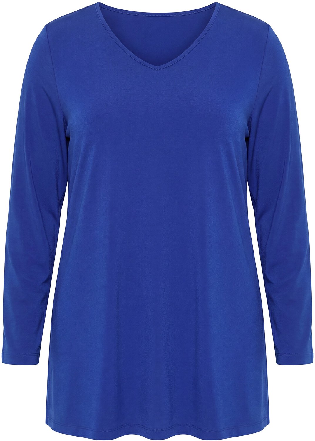Ulla Popken - Dames - Longshirt A-lijn V-hals lange mouw - Donker saffier - Maat 58+