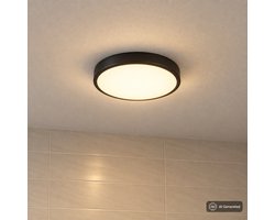 BRILONER Chet - Badkamerverlichting - led plafonniere - badkamer lamp - met bewegingssensor - IP54 - 3.000K warm wit licht - 12W - Ø29cm - zwart