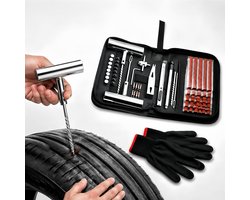 Kaiyaya - 62-delige bandenreparatieset - tubeless noodreparatie set - complete set met opbergtas - voor auto, motor, scooter, fiets - metaal en kunststof