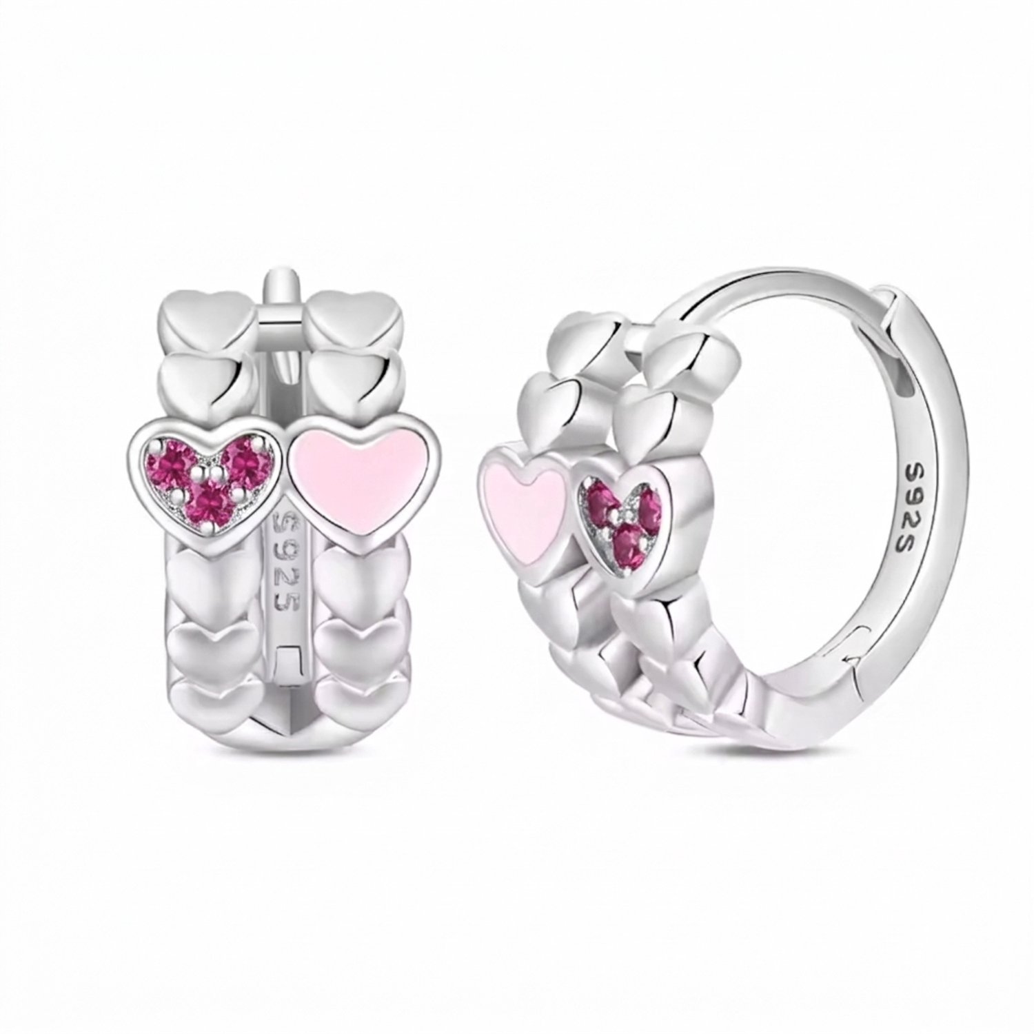 Oorbellen hartje - tiener - hoops - zirkonia - roze