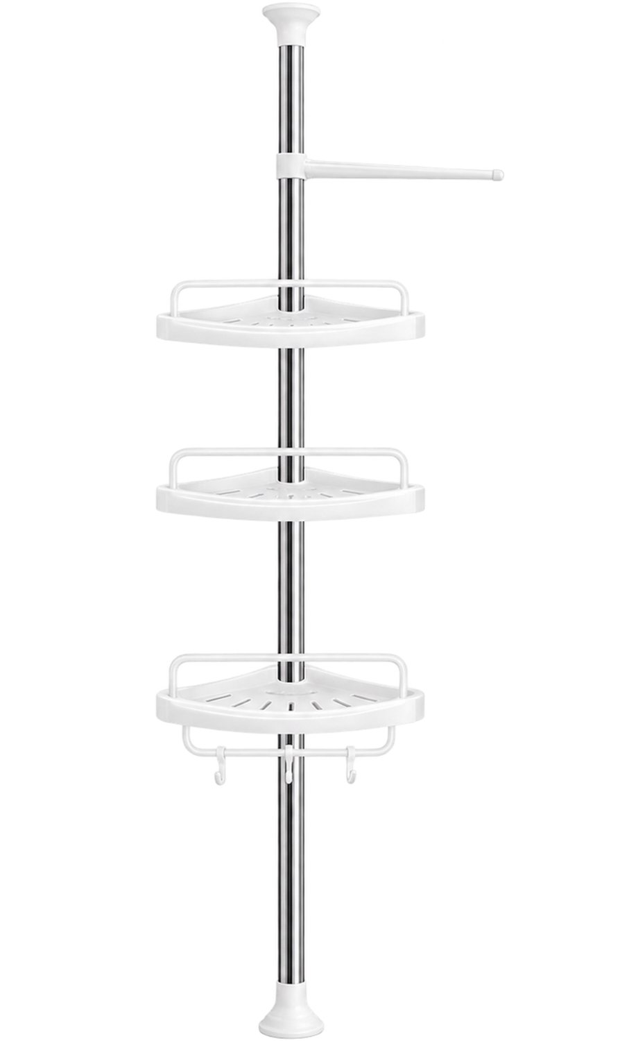 Noventra Doucherek – Douche Organizer met 4 Planken – Telescopisch Badkamerrek – Hoekplank voor Douche – Doucheplank met Opbergruimte en Haken – 105-320 cm