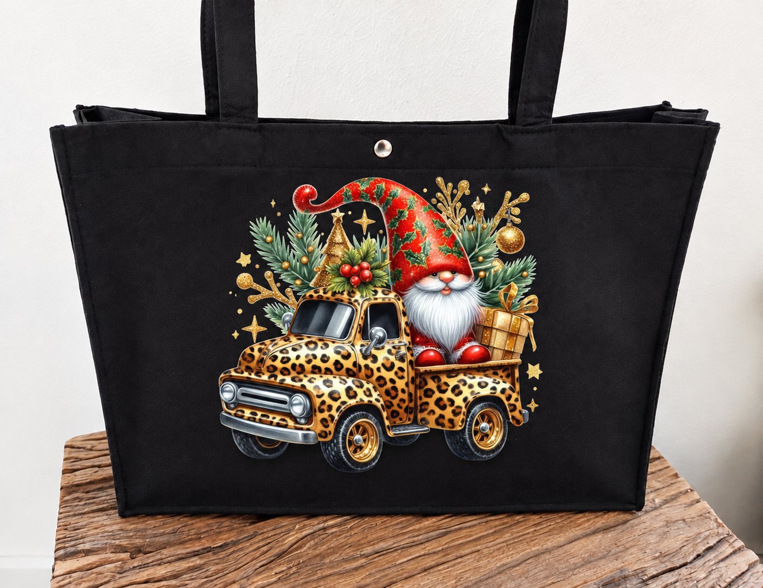 Tas met kerstman in auto - Vilttas - Kersttas- Boodschappen tas - Tas - Kerst - Cadeau
