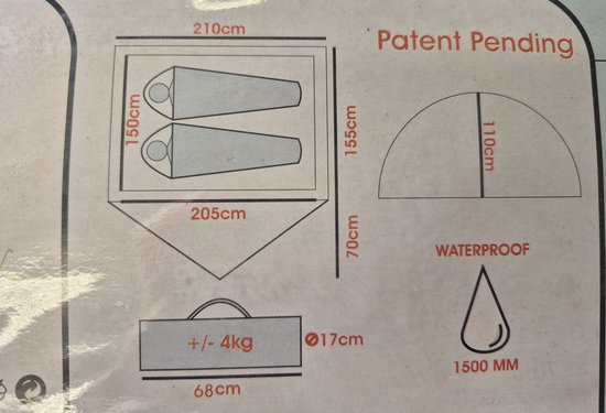 paraplutent - 2 persoons tent -snel opgezet — afbeelding 2