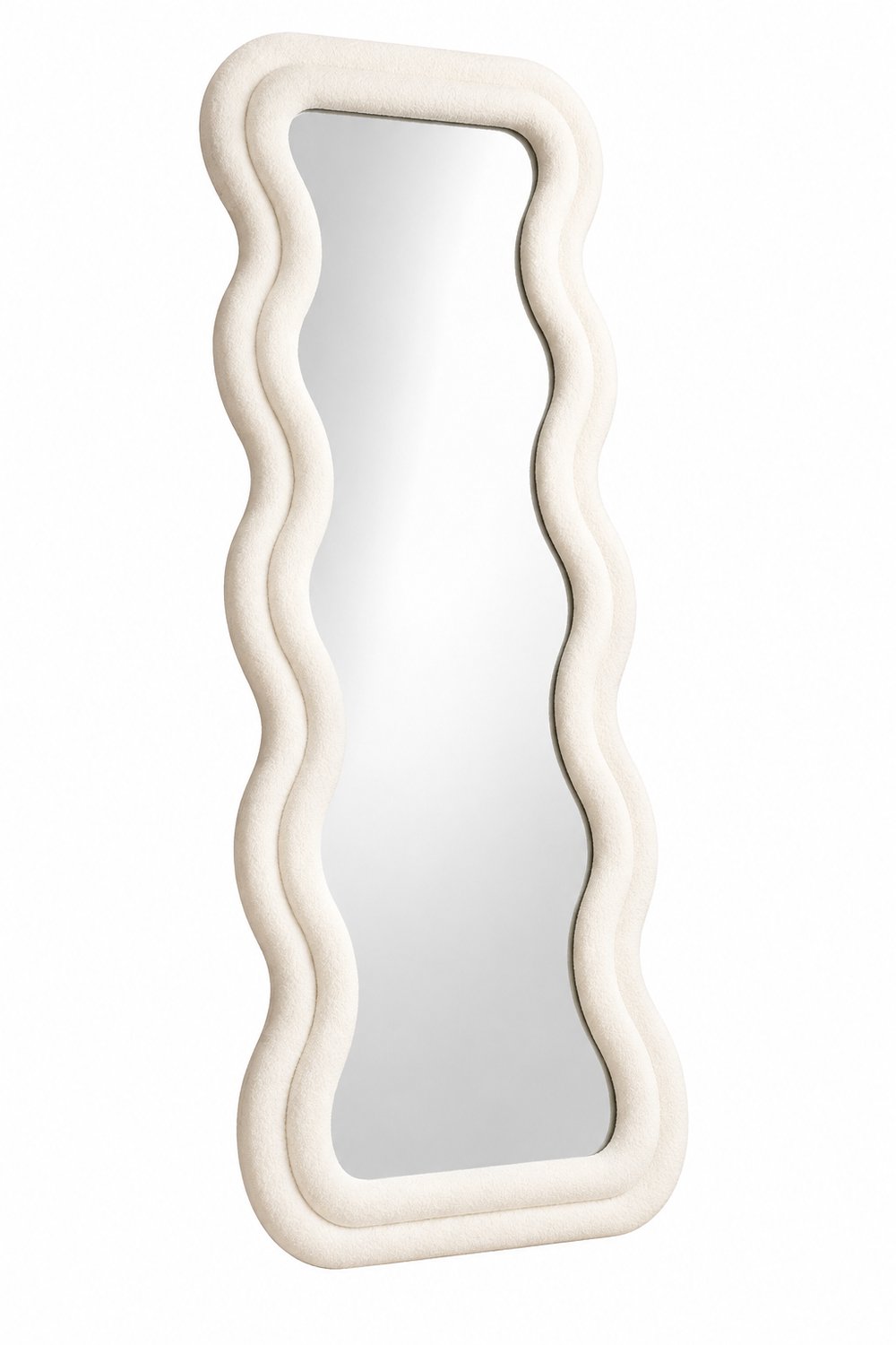 Bresht Passpiegel - Spiegel - Golvende Fluwelen Lijst - Gehard Glas - Vrijstaand & Wandmontage - Crèmewit - 160 × 60 × 5,5 cm