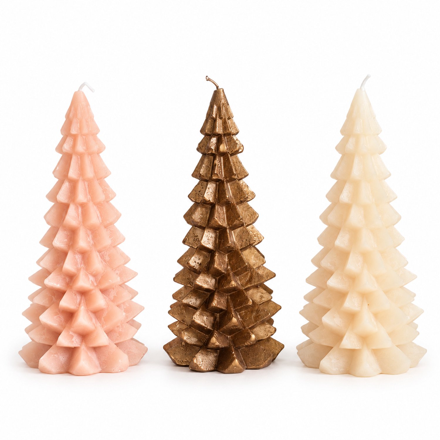 Daan Kromhout - Kerstboom - Kaarsen - Kaars - Set/3 - Brons Goud - Creme - Sand - 9x20cm