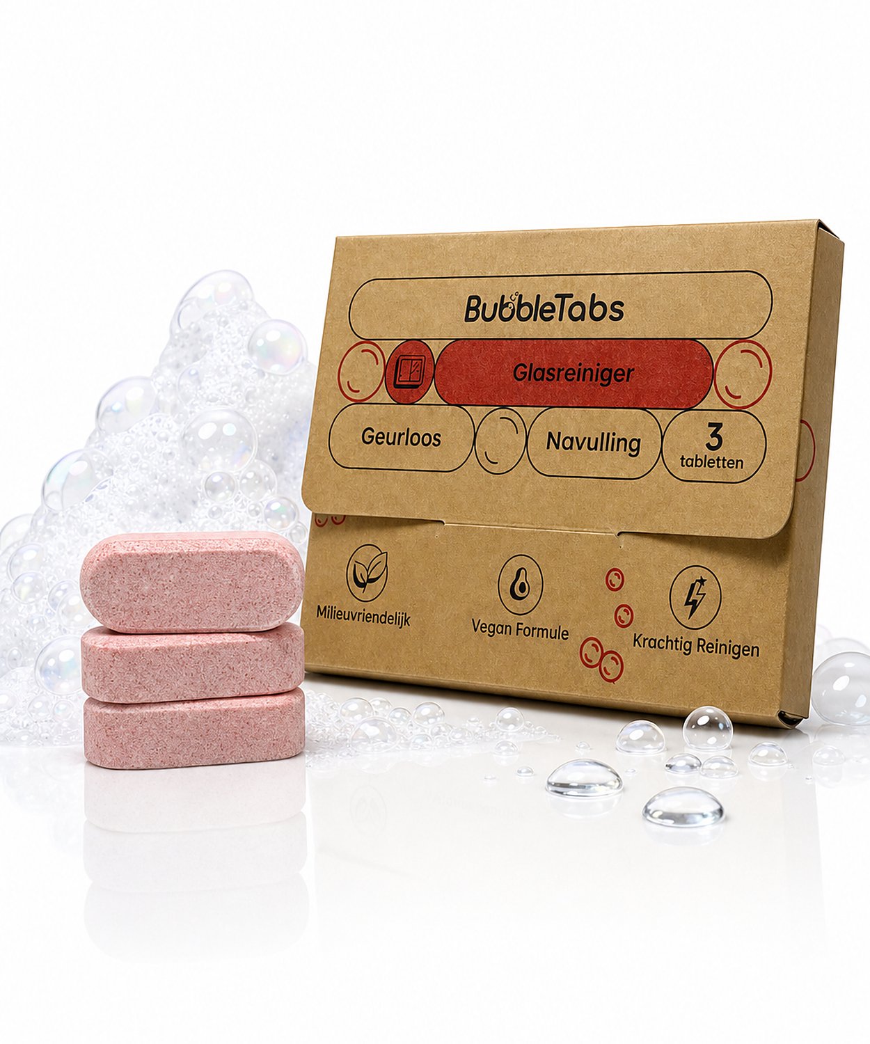 BubbleTabs Glasreiniger Navulling - 3 Cleaning Tabs - Glasreiniger auto - voor Glasreiniger spray - Geurloos - Streepvrij