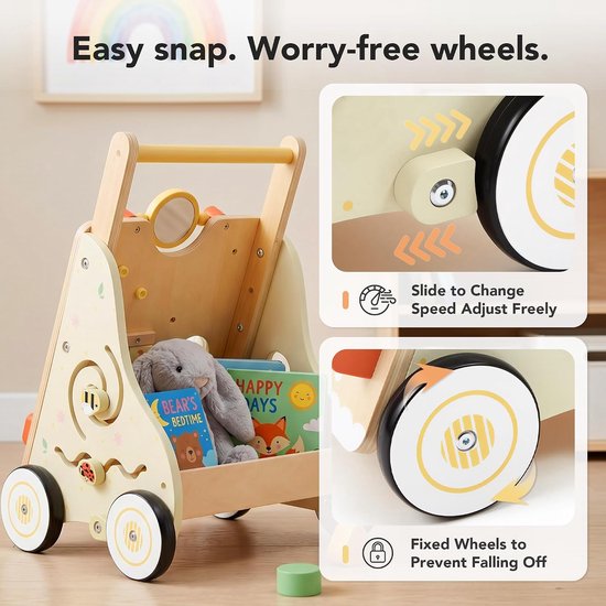 Houten loopwagen – Montessori houten loopspeelgoed – Multifunctioneel 9-in-1 activiteitenbord – Instelbare snelheid en hoogte – Geschikt voor baby's vanaf 1 jaar – Groen — afbeelding 3