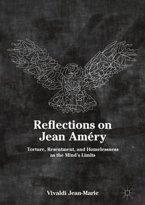 Boekomslag met een witte, verweven uil op een donkergrijze textuur, titel "Reflections on Jean Amery".