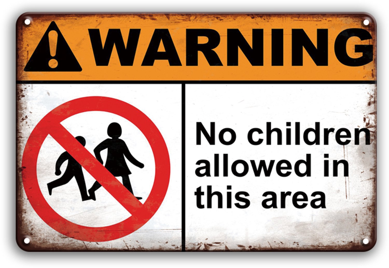 Warning No Children Allowed In This Area Wandbord 20x30cm – Waarschuwingsbord Geen Kinderen Toegestaan – Verbodsbord – Mancave Garage Werkplaats