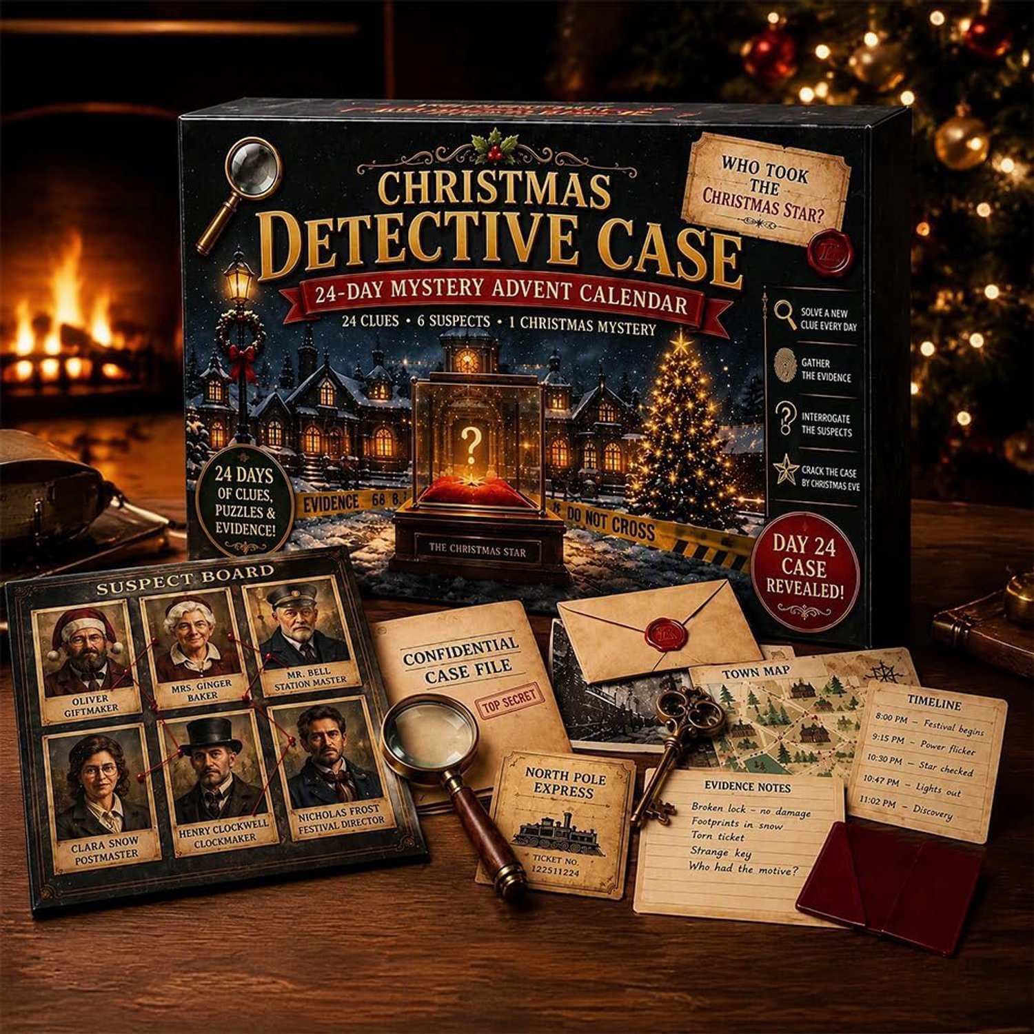 Mysterie Adventskalender 2026 - 24 Dagen Escape-room Puzzels - 6 Verhaalthema's - Dagelijkse Verrassing - Uniek Aftelavontuur - Perfect voor Volwassenen & Kinderen - Complete Set - Spannend & Uitdagend - Zumolir® – foto 5